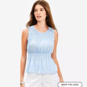 LOFT Light Blue Sleeveless Smocked Waist Top